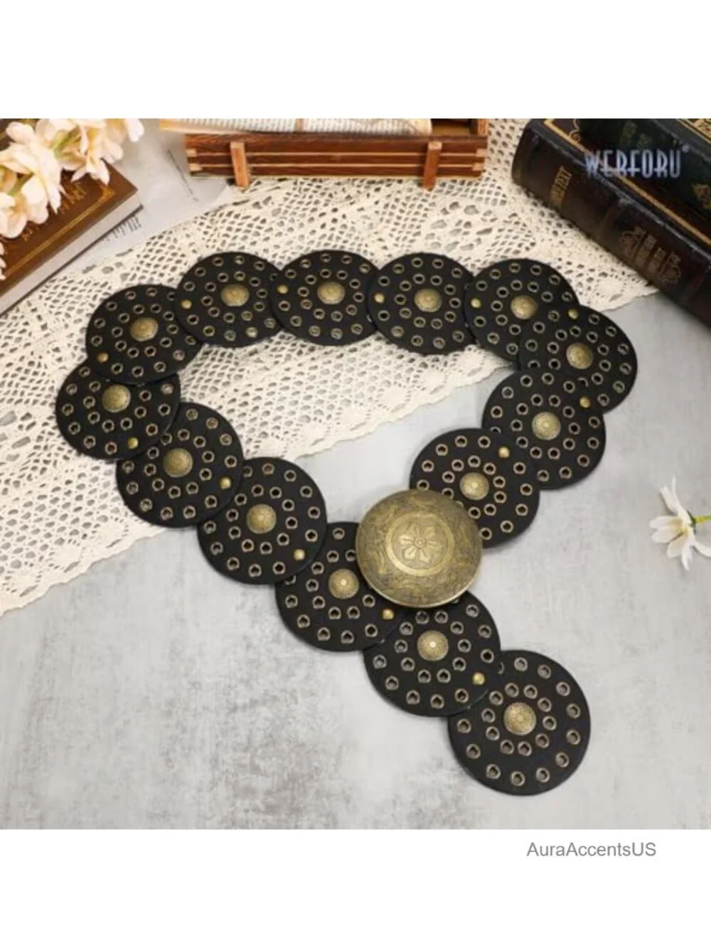 Western Disc Belt Cowgirl Boho Wide PU Leather Belt for Jeans